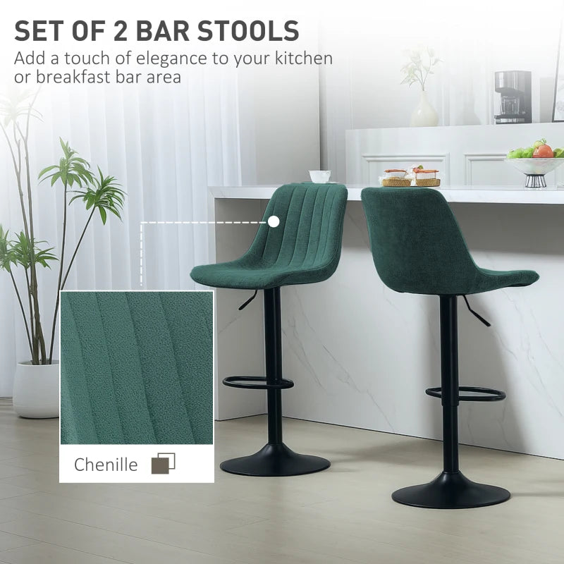Set of 2 Green Chenille-Feel Tub Bat Stools - Stylish, Comfortable, and Durable Bathroom Seating