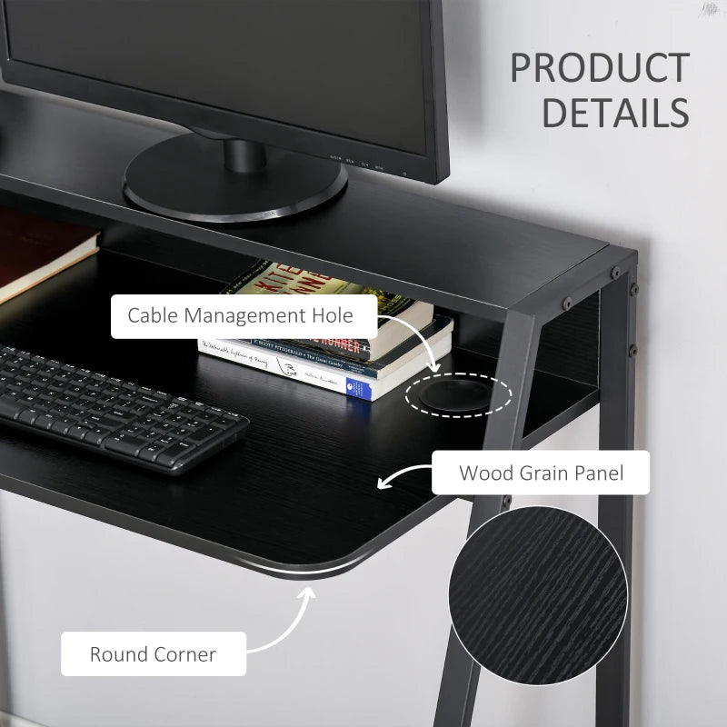 Modern Black Writing Desk - 84L x 45W cm Computer Table for Home Office, PC & Laptop Workstation with Storage Shelf