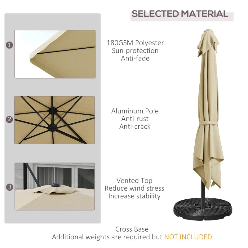 3m Khaki Cantilever Parasol with Adjustable Canopy