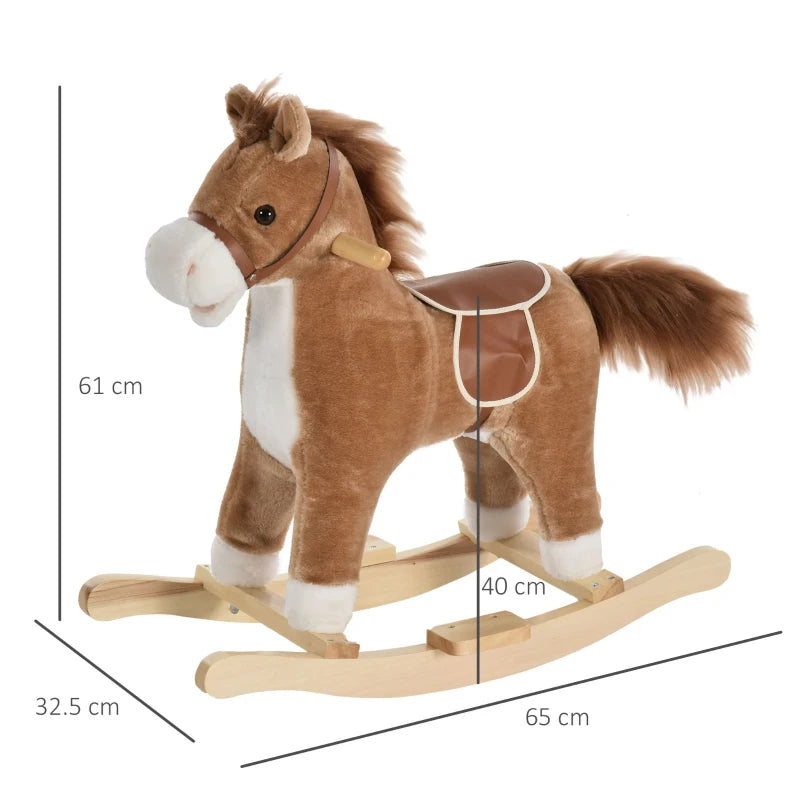 Kids Classic Rocking Horse with Moving Mouth & Neighing Sounds - Brown Plush Toy for Fun Playtime