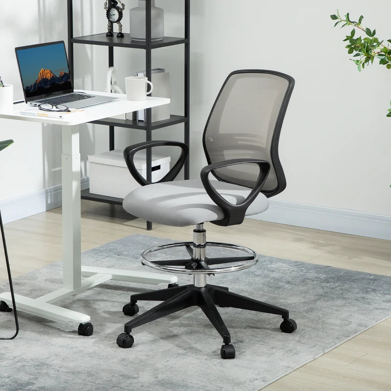 Vinsetto Light Grey Draughtsman Office Chair with Footrest - Adjustable Height, Ergonomic Design, 100-120cm for Comfort & Style
