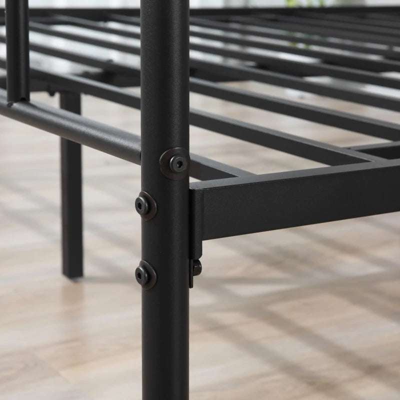 Double Metal Bed Frame with Headboard & Footboard - Solid Slat Support, Underbed Storage, Stylish Black Bedroom Furniture