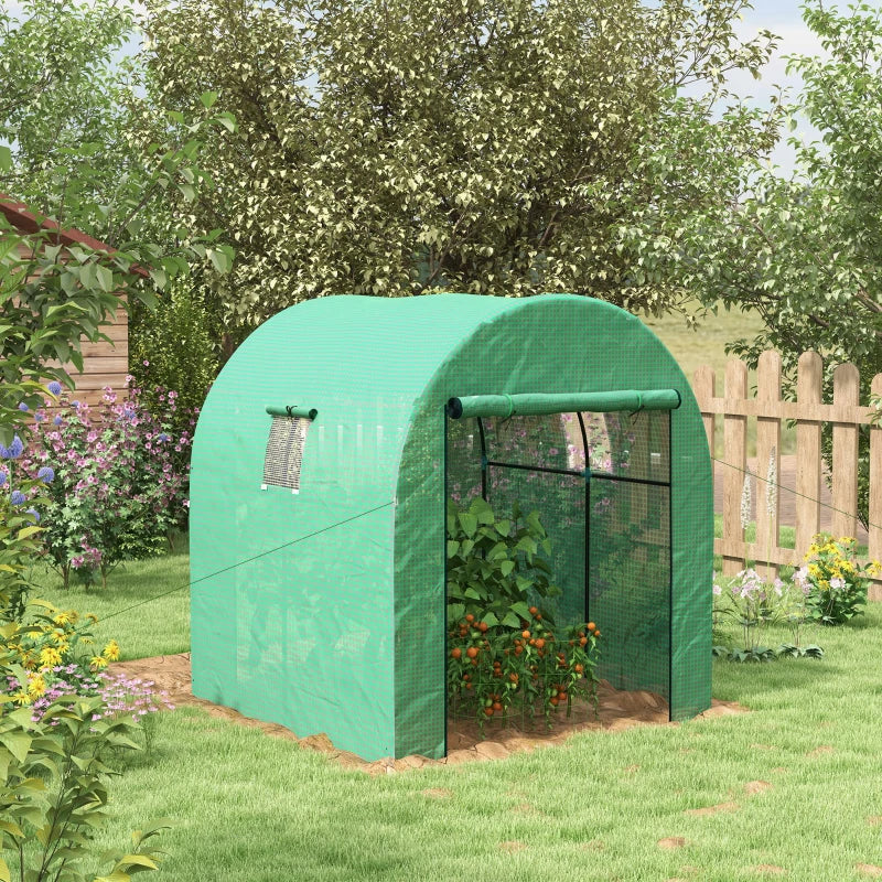 Green Walk-in Polytunnel Greenhouse with UV-Resistant Cover, Doors, and Windows, 1.8 x 1.8 x 2m