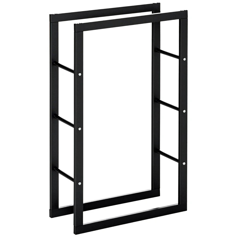 Tall Metal Firewood Log Holder Rack - Indoor Outdoor Fireplace Wood Storage Shelf, Rust-Resistant, Black, 60W x 25D x 100H cm