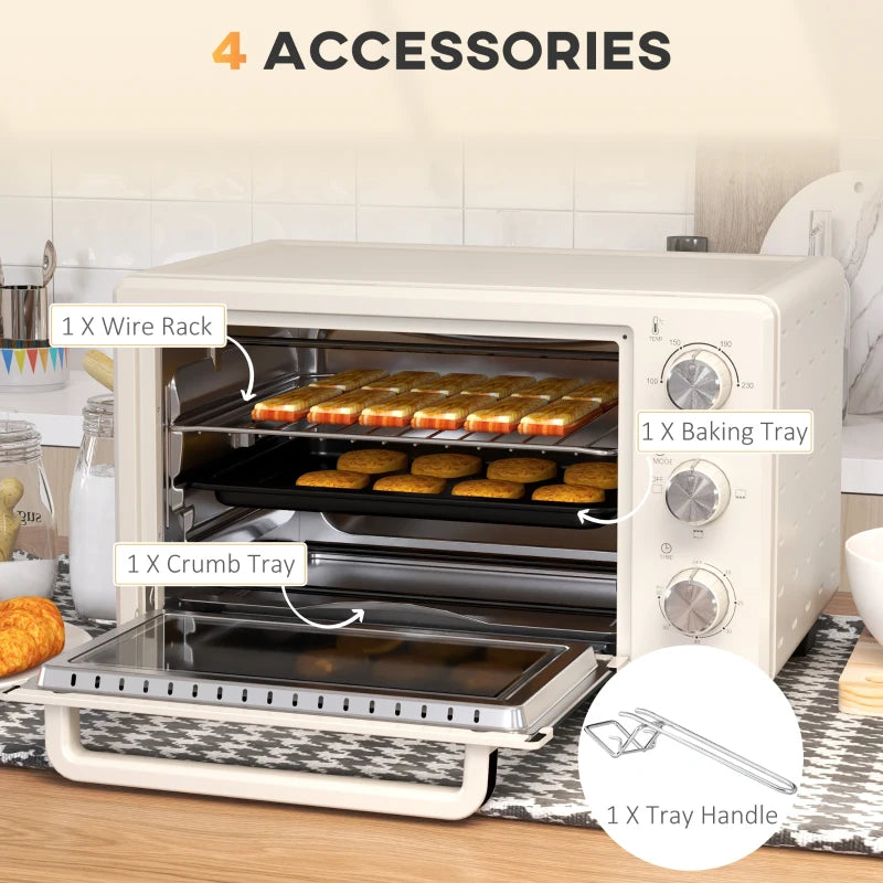 21L Mini Countertop Oven - Adjustable Temperature 100°C-230°C, Compact White Design for Efficient Cooking