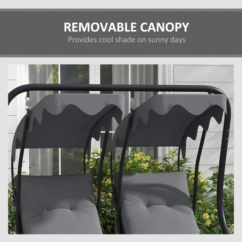 Grey 2-Seater Garden Swing Chair with Canopy