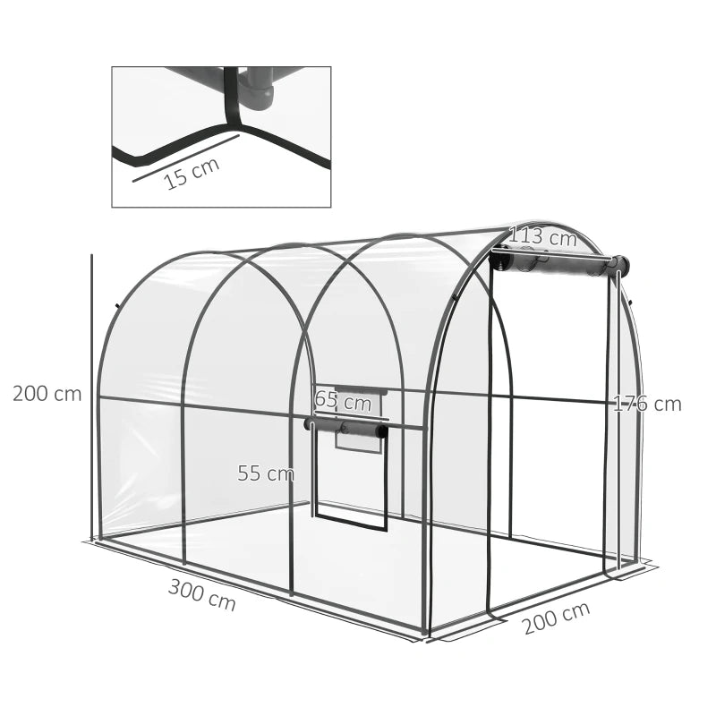 Greenhouse Walk-in Grow House with Plastic Cover, 3x2x2m, Green