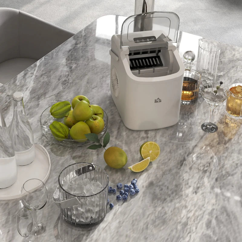 Portable Ice Maker Machine - 12Kg Daily, 9 Cubes in 6-12 Mins, Countertop Ice Cube Maker with Scoop & Basket - White