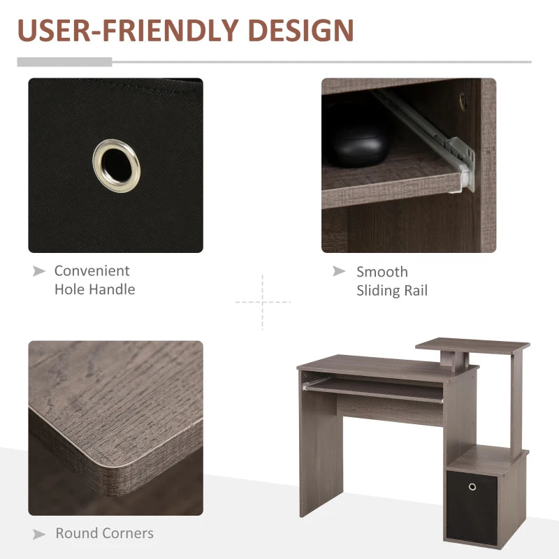 Modern Grey Computer Desk with Sliding Keyboard Tray & Storage Drawer - Stylish Home Office Workstation