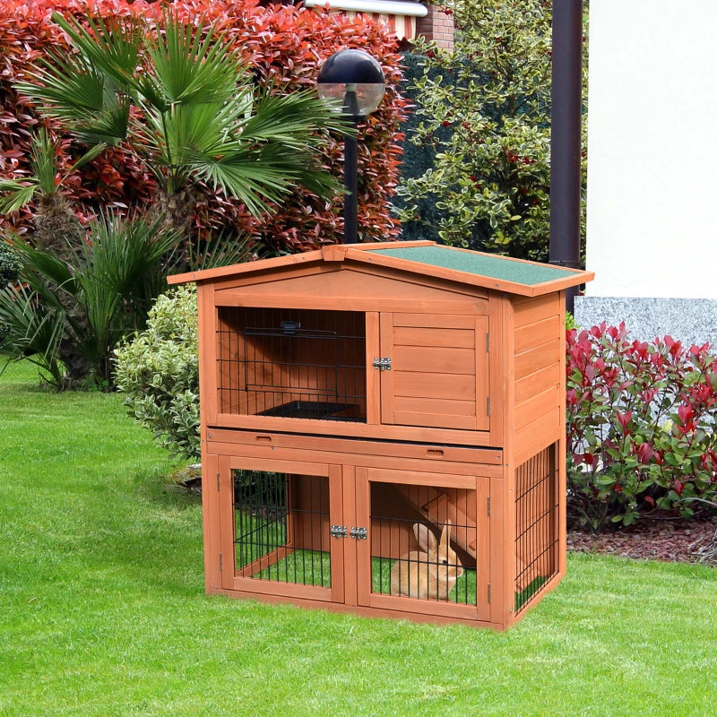 Outdoor Rabbit Hutch & Guinea Pig Cage - 2-Tier Bunny Home with No-Leak Tray, 100.5 x 55 x 101 cm