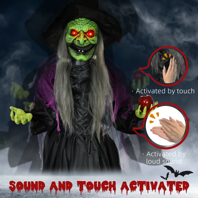 180 cm Life Size Animated Halloween Witch with Glowing LED Eyes - Spooky Battery Operated Standing Decoration
