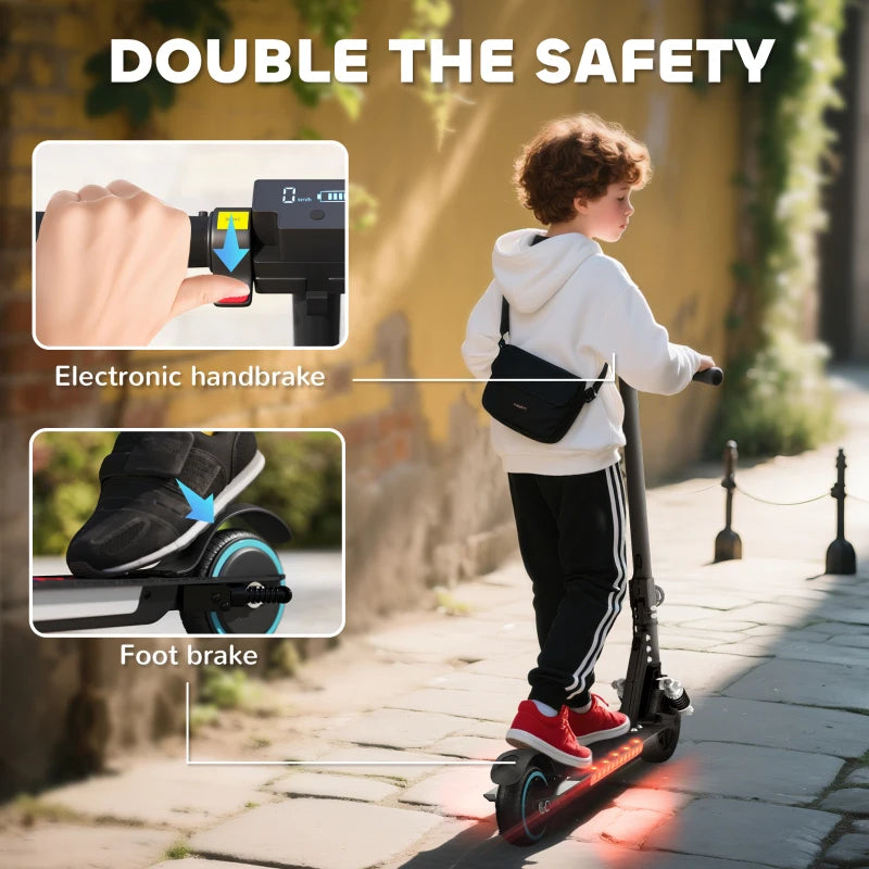Folding Electric Scooter for Kids with Dual Brakes Front Suspension and LED Lights Black