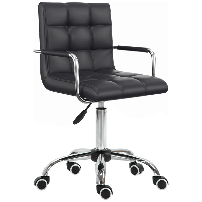 Vinsetto Black Makeup Vanity Chair - PU Leather Mid Back Office Chair with Adjustable Height, Armrests & Rolling Wheels