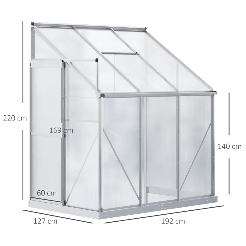 Silver 6x4ft Lean-to Greenhouse with Roof Vent for Plants