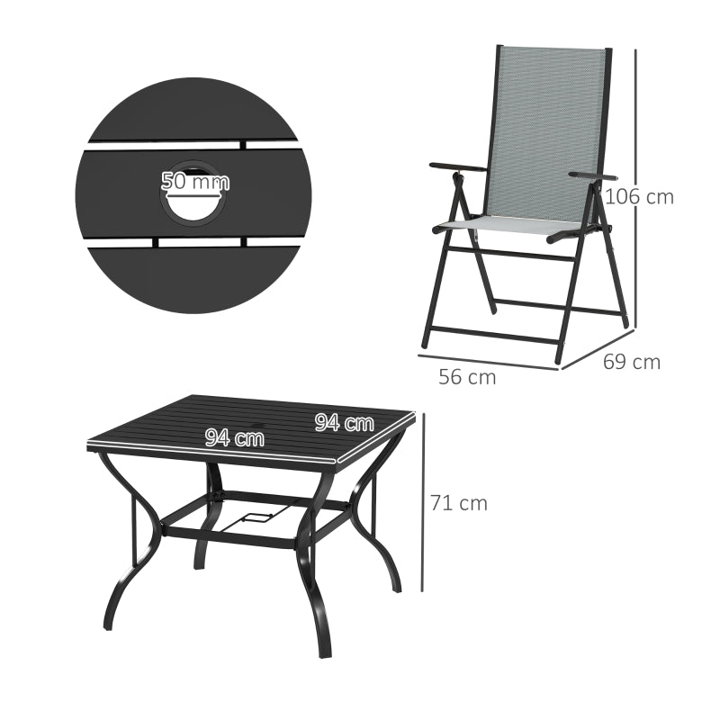 5-Piece Steel Frame Patio Set - Grey and Black - Outdoor Furniture for Garden and Balcony