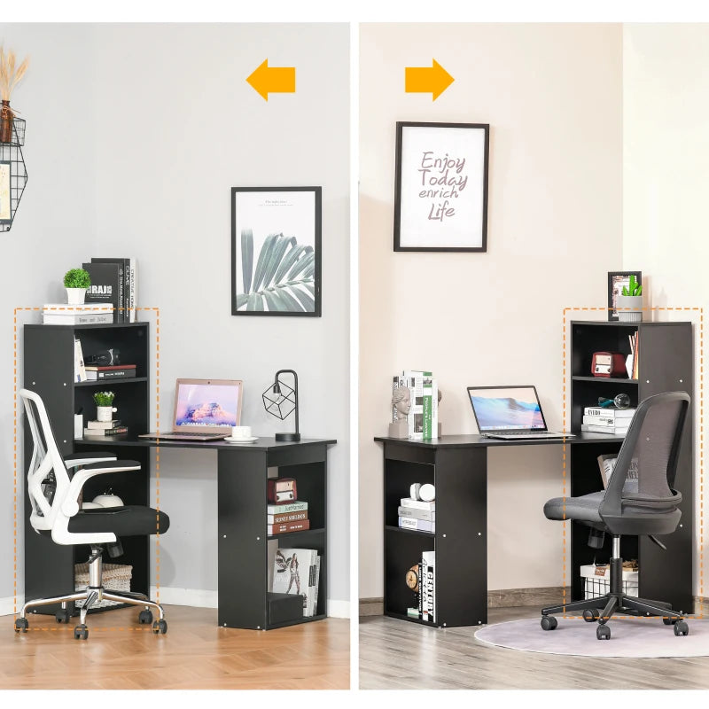 120cm Wooden Computer Desk with 6-Tier Bookshelves - Stylish Home Office Laptop Table & Writing Workstation in Black