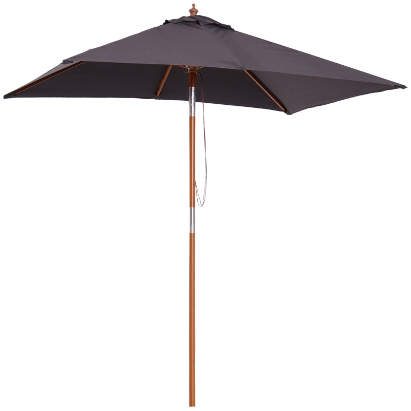 Grey 2m x 1.5m Tilting Garden Parasol Umbrella with Wood and Bamboo Frame