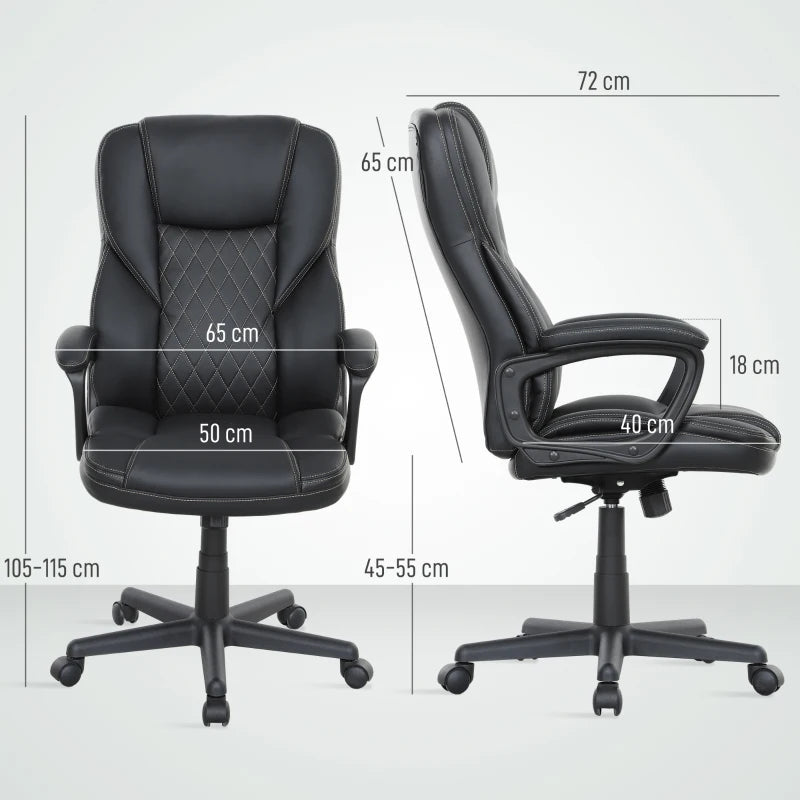 High Back Executive Office Chair - PU Leather Swivel Desk Chair with Tilt, Armrests & Adjustable Height - Black