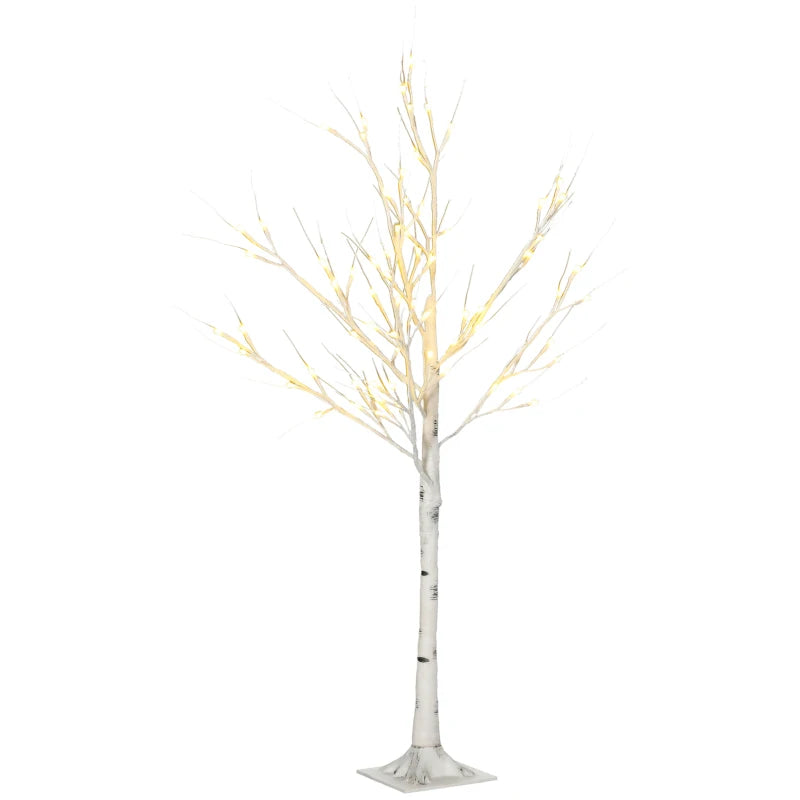 4ft Pre-Lit Artificial White Birch Tree with Warm White LED Lights - Indoor & Outdoor Decorative Lighting