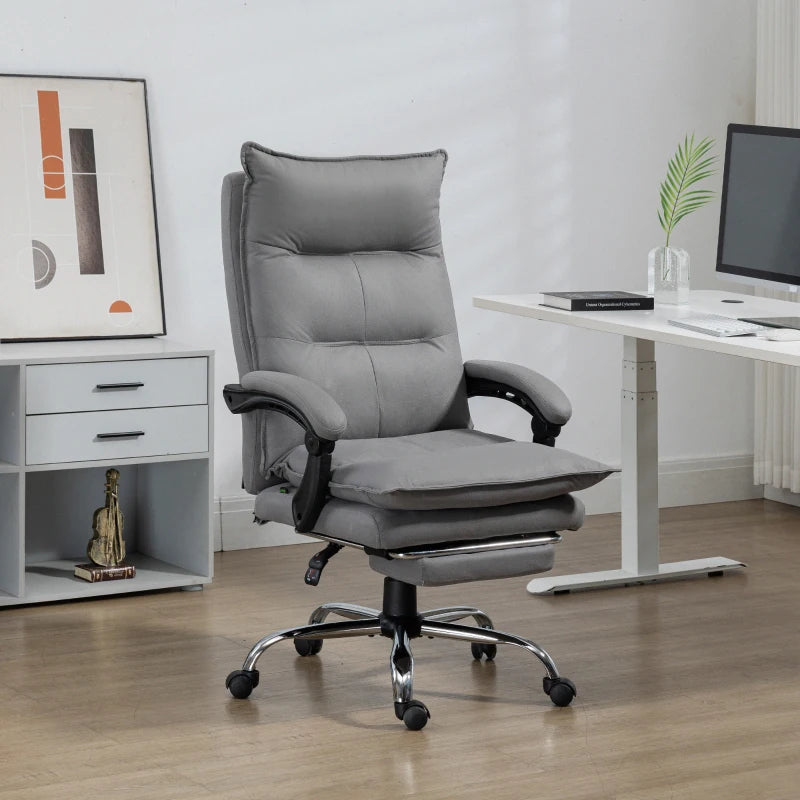 Vinsetto Grey Massage Office Chair with Footrest, 6-Point Massage & Heat, 155° Recline, Thick Padding for Home Comfort