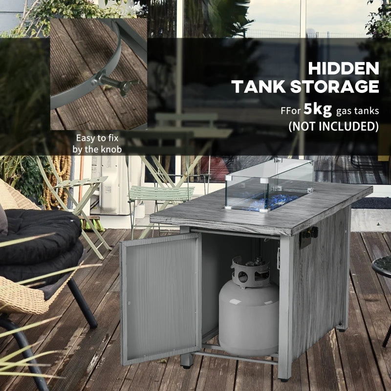50,000 BTU Grey Gas Fire Pit Table with Cover & Glass Screen - Outdoor Heating Solution for Patios & Backyards