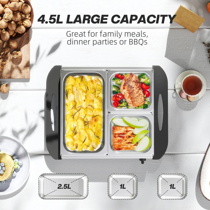 4.5L Stainless Steel Electric Buffet Server with 3 Trays & Lids - Perfect for Parties & Catering
