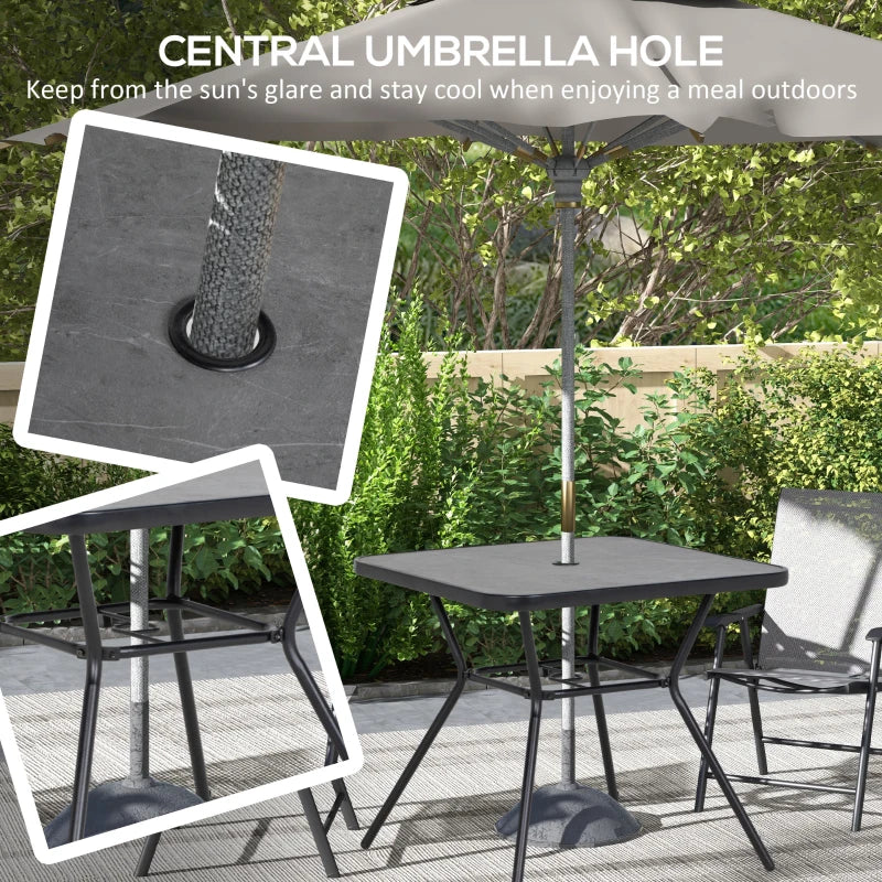 Square Outdoor Bistro Table with Faux-Marbled Top and Umbrella Hole - Garden Coffee Table