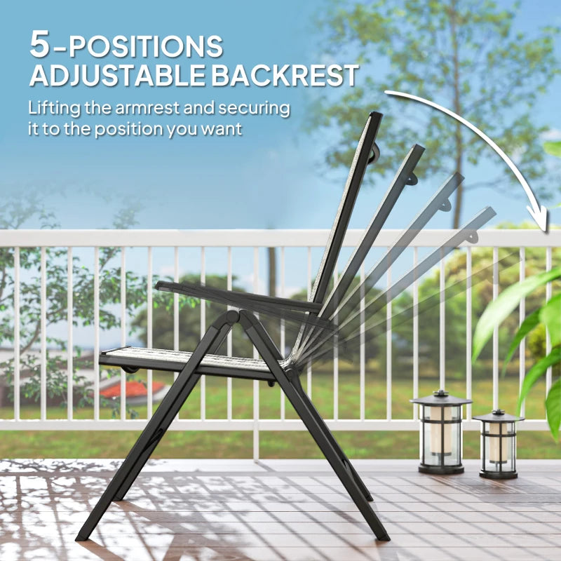Set of 2 Grey Rattan Reclining Garden Chairs - Stylish Outdoor Seating for Patio, Deck, or Balcony