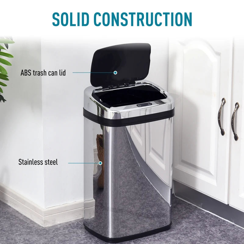 30L Stainless Steel Motion Sensor Trash Bin - Silver Tone, Touchless Design, Modern Kitchen Waste Container, Easy Clean, Odor Control