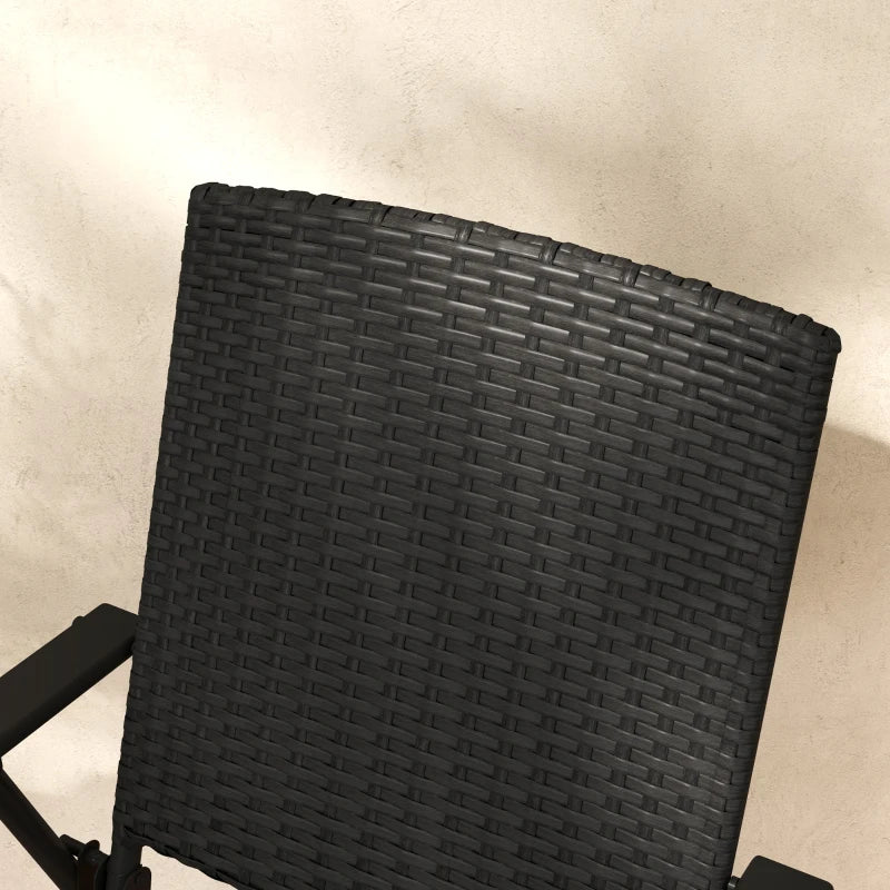 Set of 2 Black Folding Rattan Chairs - Stylish Outdoor Seating for Patio, Garden, and Balcony