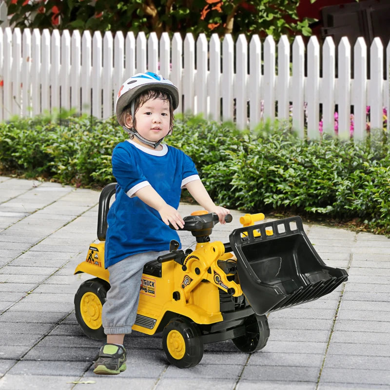 3 in 1 Ride On Toy Bulldozer for Toddlers Digger Excavator Scooter Storage Cart
