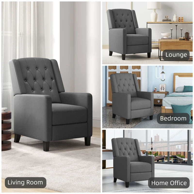 Stylish Wingback Recliner Chair for Home Theatre, Button Tufted Microfibre Armchair with Leg Rest in Deep Grey