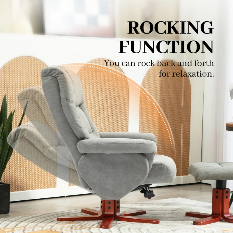 Grey Faux Microfibre Leather Manual Recliner with Footstool Set for Ultimate Comfort