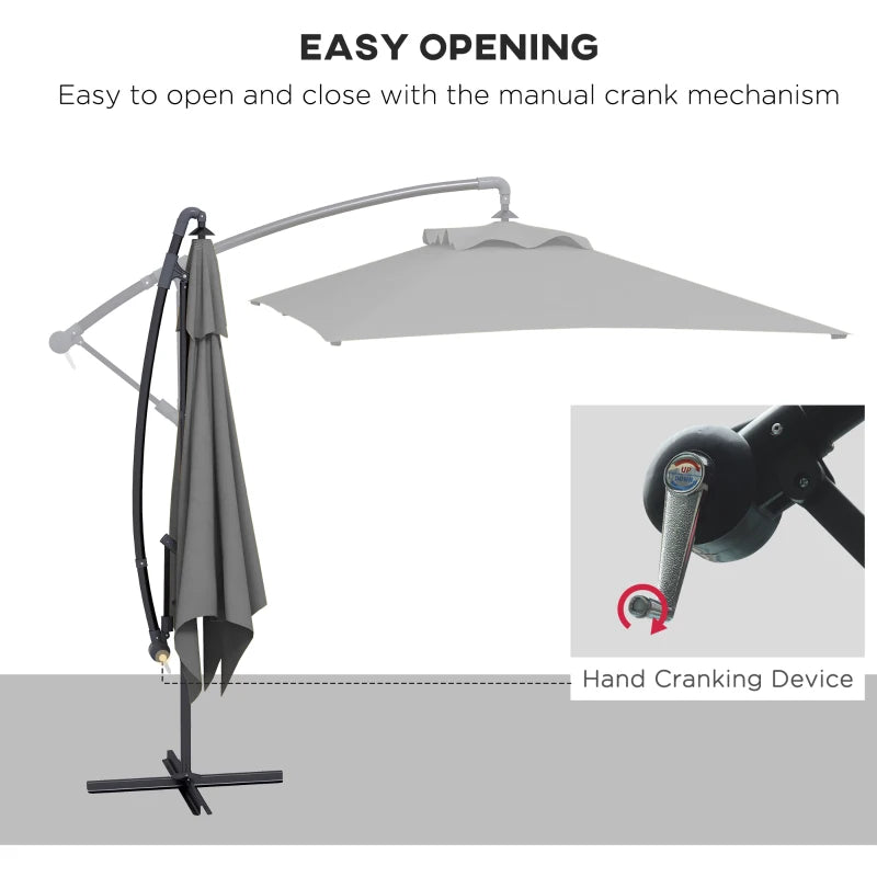 Grey 3m Overhanging Cantilever Parasol with Cross Base