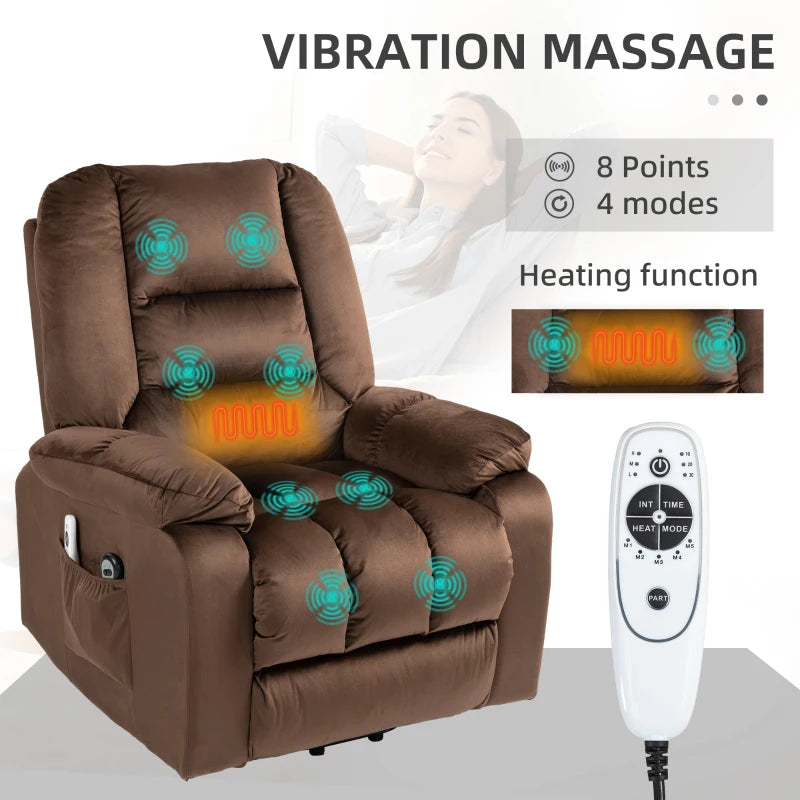 Eight Massage Point Reclining Armchair with Heat - Brown Leather Effect for Ultimate Comfort