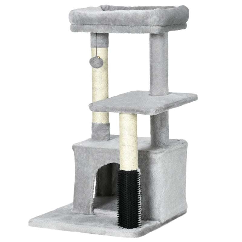 Premium Cat Tree for Indoor Cats - 48" Climbing Tower with Scratch Post, Massage Toy, Hanging Ball, Condo & Perch - Grey