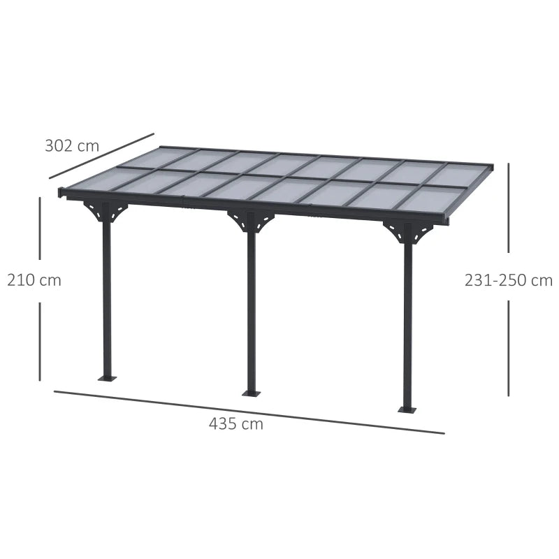 Aluminum Post Outdoor Patio Pergola, 4.35 x 3 m, PC Roof, Grey