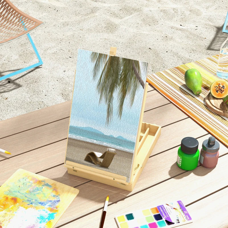 Vinsetto Adjustable Wooden Table Easel Box for Canvas up to 61cm - Portable Beechwood Artist Drawing & Sketching Board
