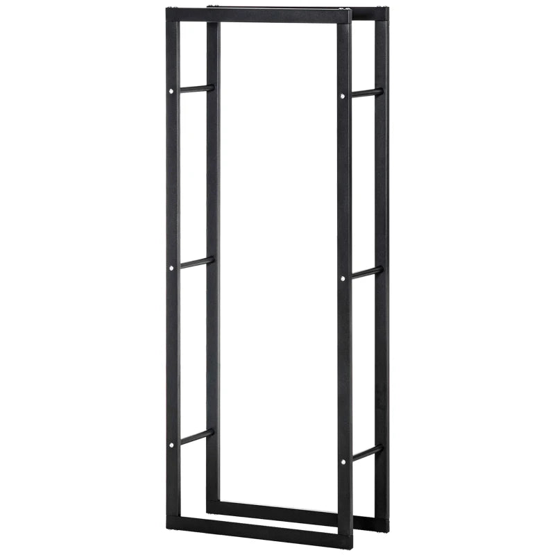 Tall Metal Firewood Log Holder Rack - Indoor/Outdoor Fireplace Wood Storage Shelf, Black, 60x25x150 cm