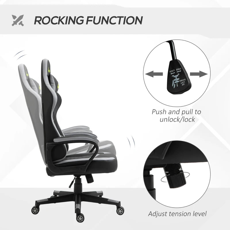 Vinsetto Gaming Chair - Ergonomic Computer Desk Chair with Lumbar Support, Faux Leather, Headrest & Swivel Wheels - Black Grey