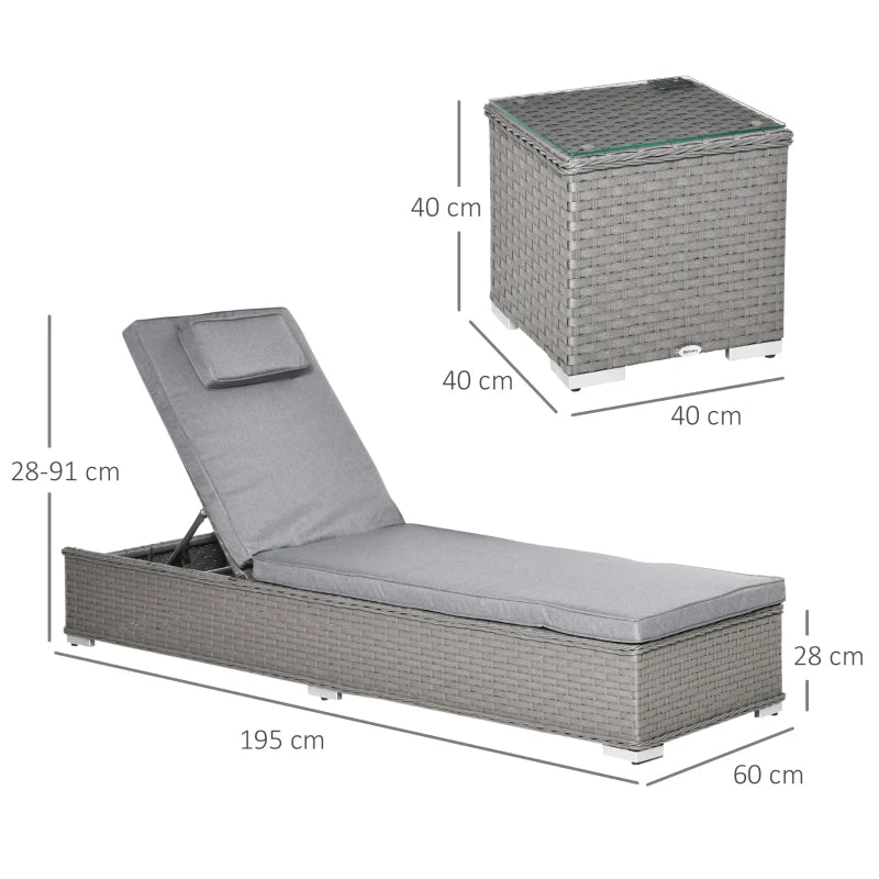 Grey Rattan Sun Lounger Set with Side Table