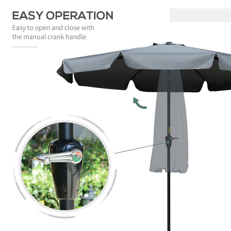 Grey 2.7m Patio Garden Umbrella with Tilt and Crank