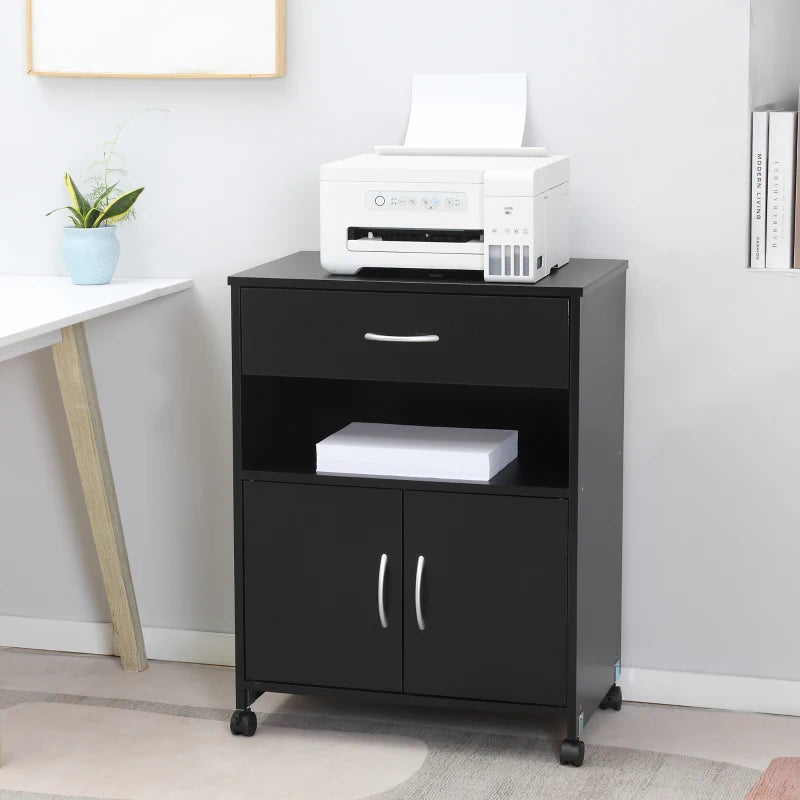 Vinsetto Mobile Printer Stand with Storage Drawer & Open Shelf - Home Office Cabinet, 60cm x 39cm x 80cm, Black