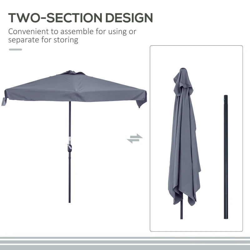 Grey 2.3m Half Round Patio Umbrella with Crank Handle - No Base