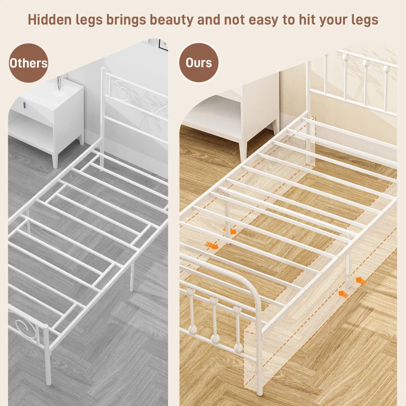Minimalist White Metal Bed Frame - Stylish, Durable, Modern Design for Bedroom - Twin, Full, Queen Sizes Available