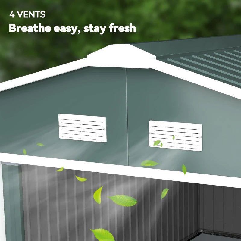 12.5ft x 11.1ft Large Green Metal Shed With Doors