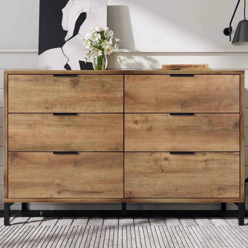 Dark Oak Sideboard Cabinet with Storage Drawers & Metal Handles - Wooden Chest for Living Room & Bedroom, 120x40x76 cm