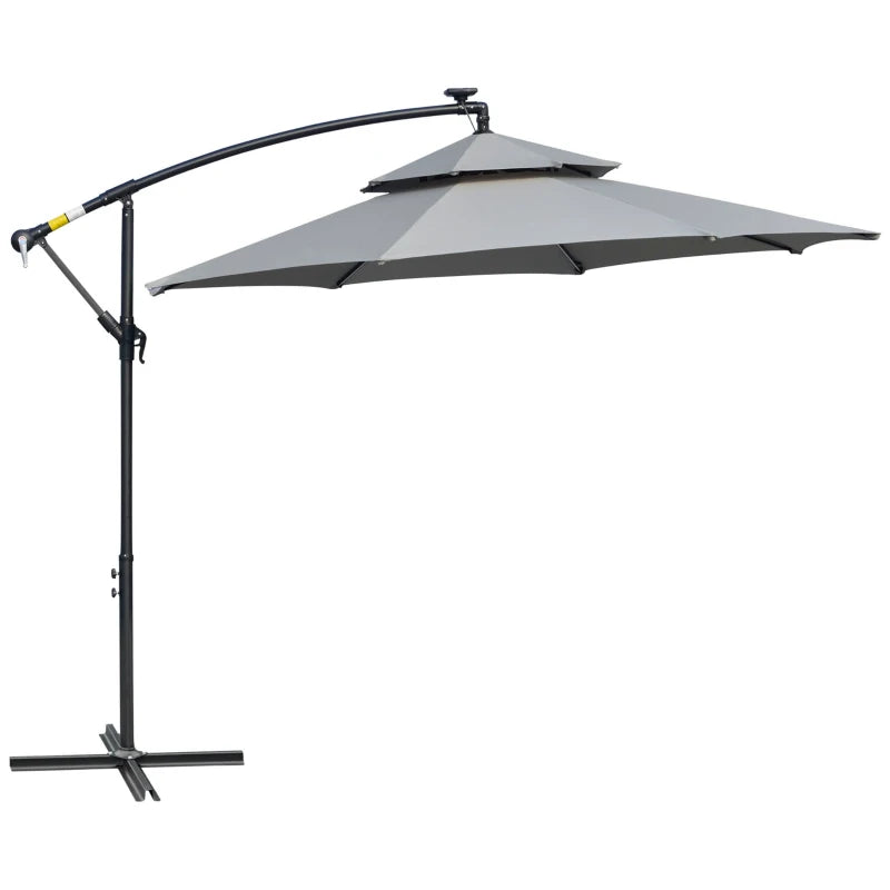 Light Grey Cantilever Hanging Umbrella with LED Solar Lights