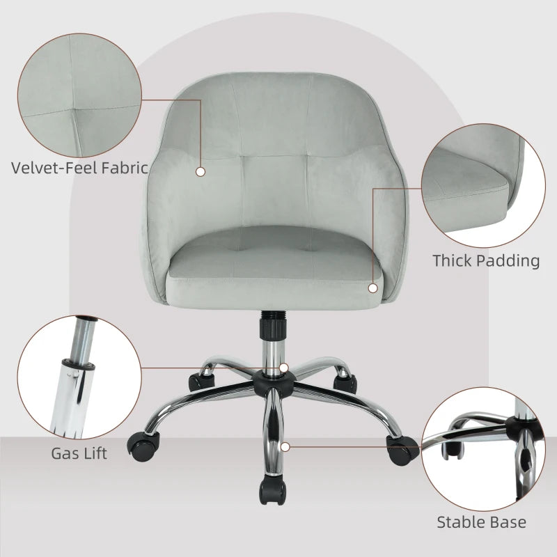 Stylish Grey Velvet-Feel Office Chair 46-56 cm Adjustable Height - Ergonomic Design for Comfort and Support