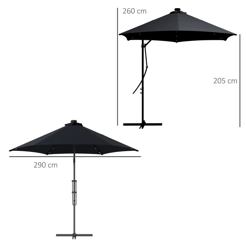 Black Cantilever Umbrella parasol with Solar LEDs